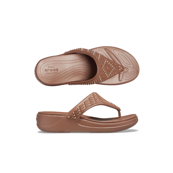 Crocs Womens Monterey Shimmer Wedge Flip Sandal 