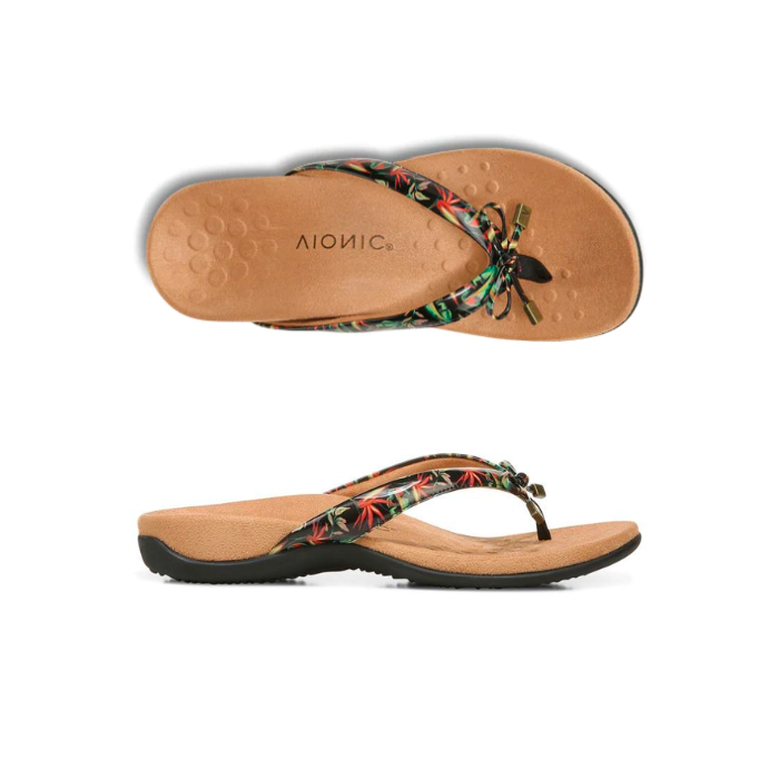 Vionic Bella Papaya Tropical Toe-Post Sandals – Women's Sizes 5-12, Arch Support, Bow Accent